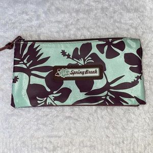 Mint Green and Brown Spring Three Compartment Cosmetic Makeup Stationary Pouch
